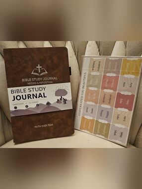 Bible Study Journal - Brown Faux Leather with Faith Design with stickers New